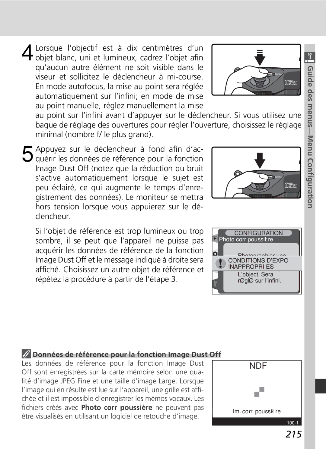 Nikon D2H manual 215, Données de référence pour la fonction Image Dust Off 