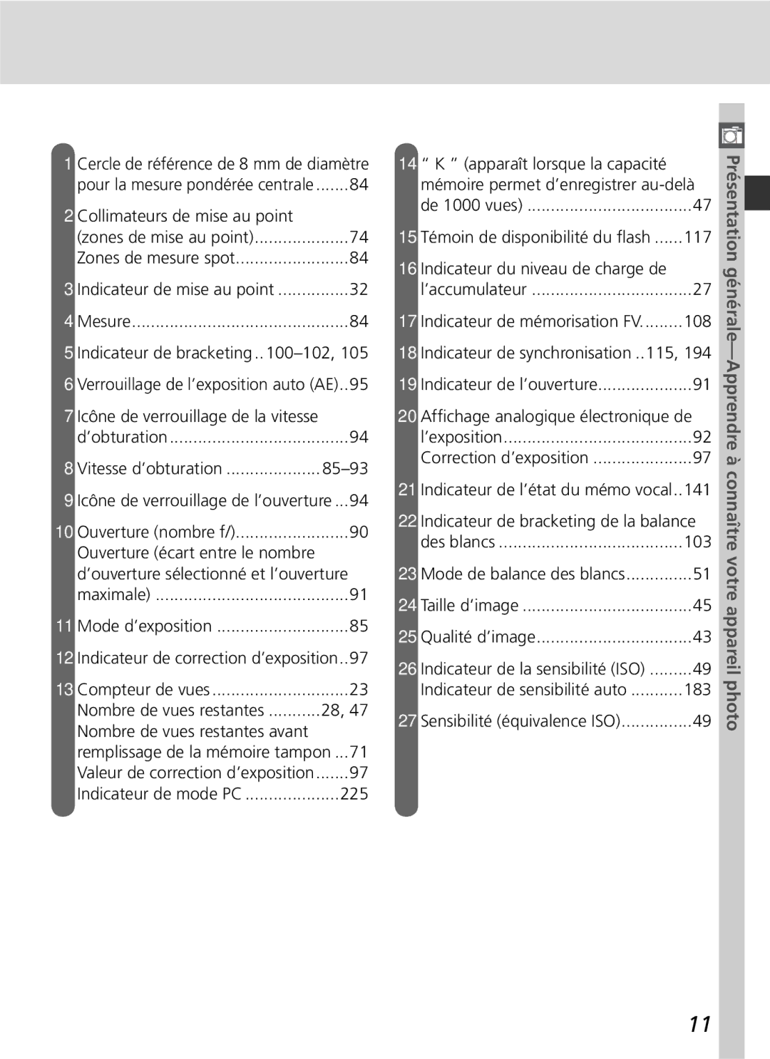 Nikon D2H manual Collimateurs de mise au point, 85-93 