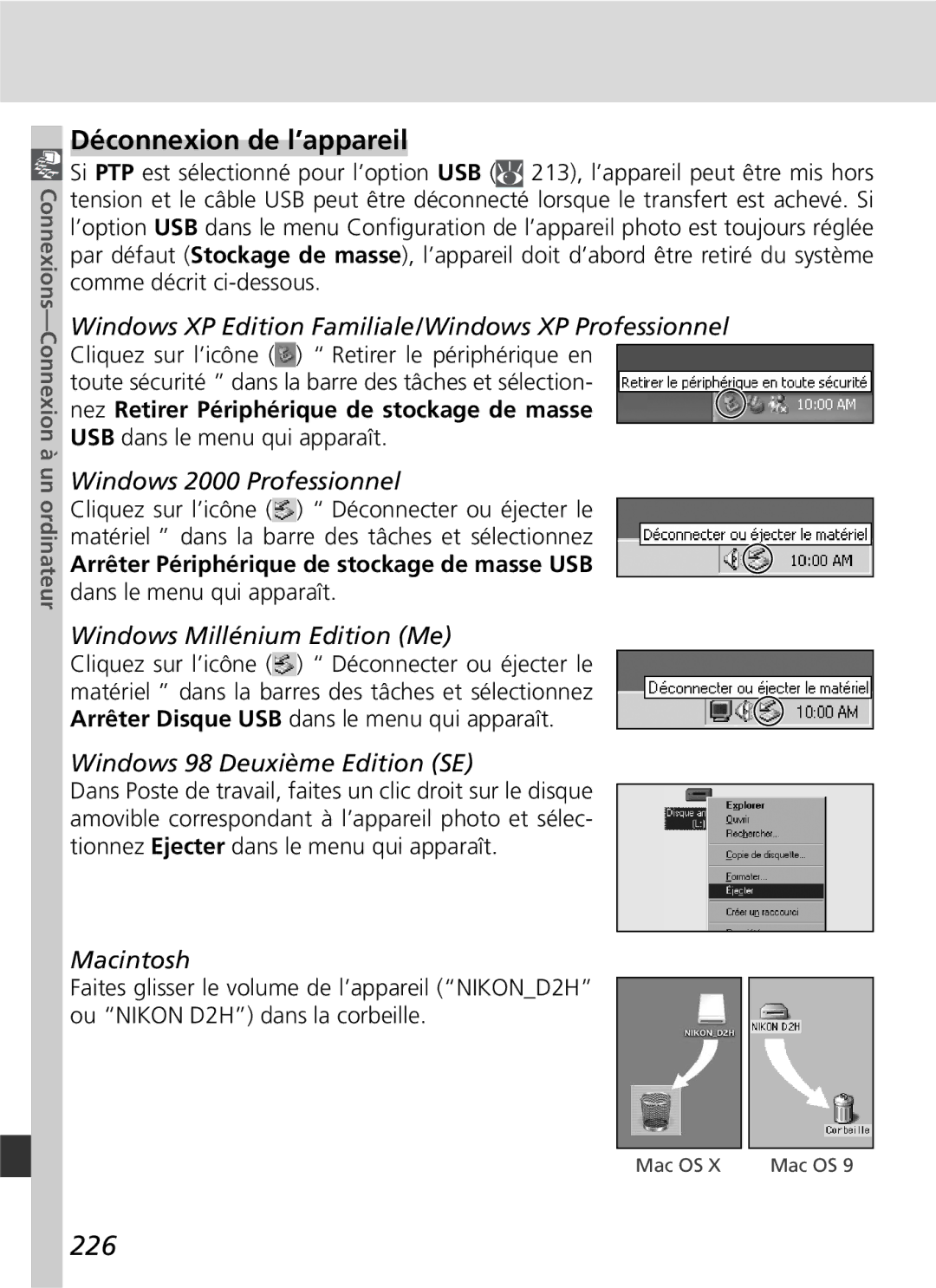 Nikon D2H manual Déconnexion de l’appareil, 226 