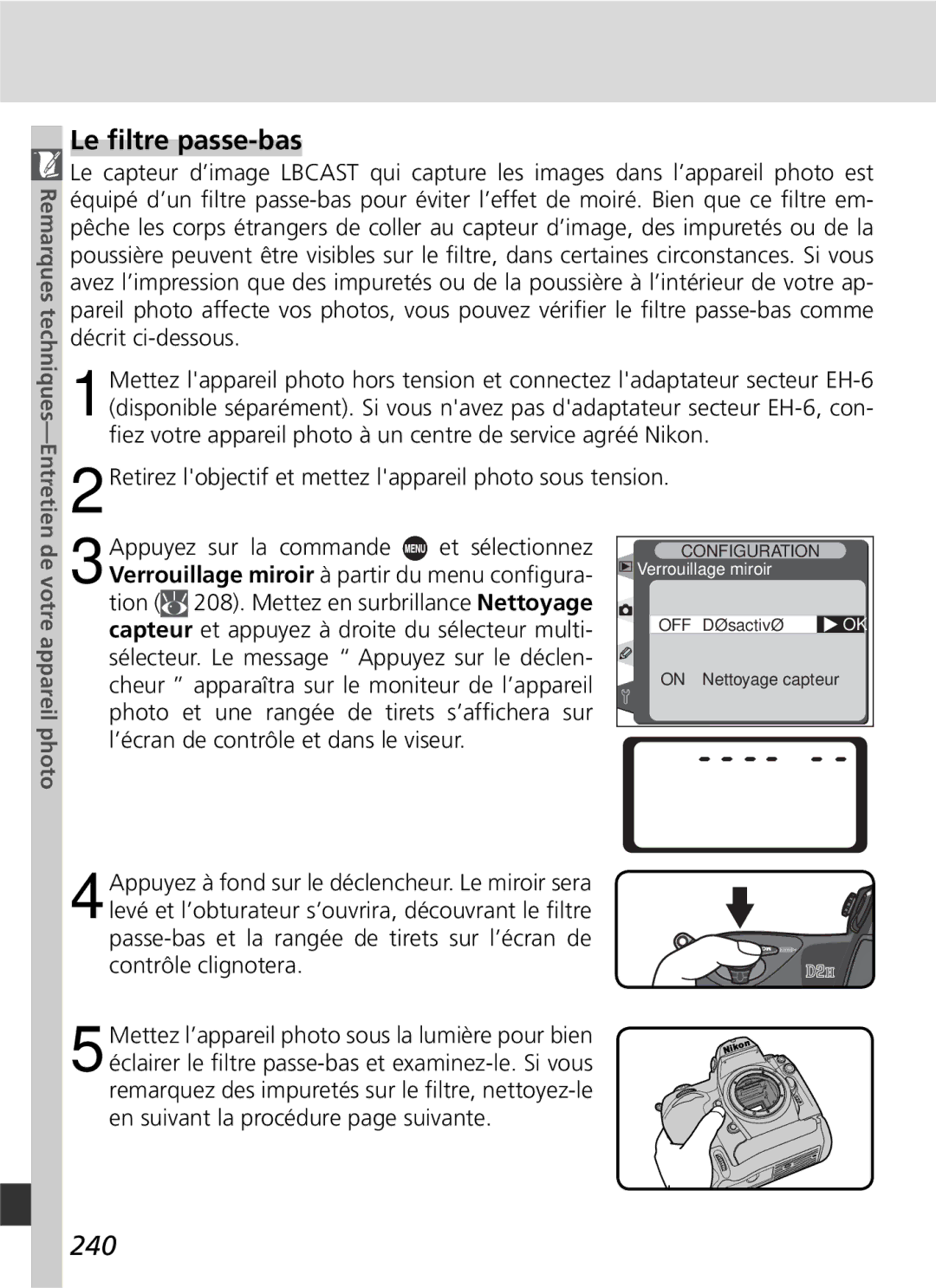 Nikon D2H manual Le ﬁltre passe-bas, 240, Appareil photo 