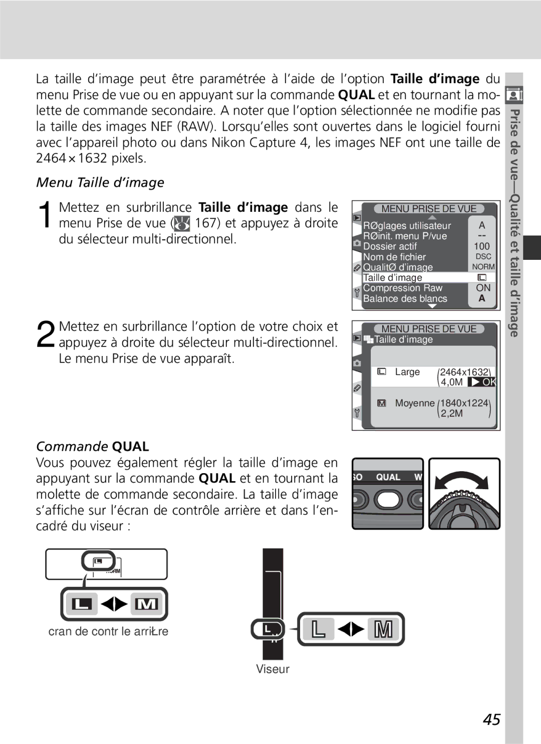 Nikon D2H manual Menu Taille d’image, Du sélecteur multi-directionnel 