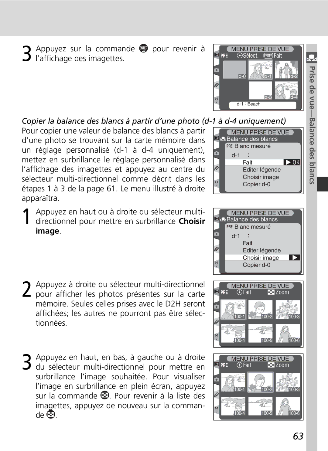 Nikon D2H manual ’une photo se trouvant sur la carte mémoire dans, Un réglage personnalisé d-1 à d-4 uniquement 