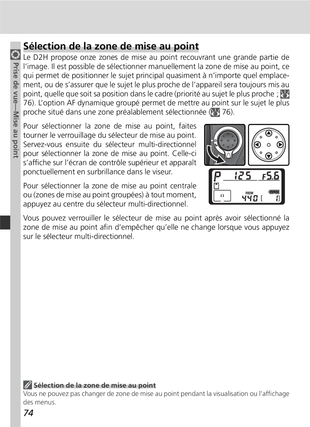 Nikon D2H manual Sélection de la zone de mise au point 