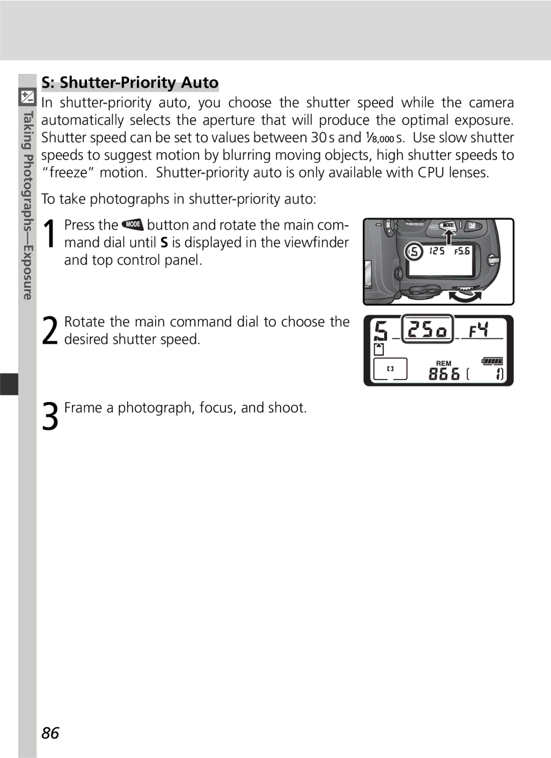 Nikon D2Hs manual Shutter-Priority Auto 