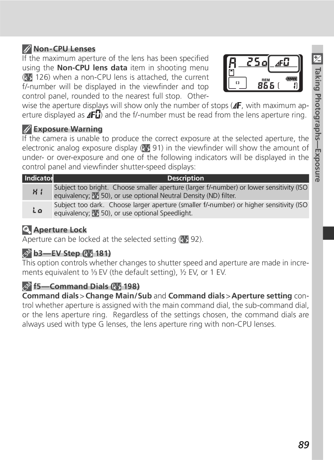 Nikon D2Hs manual Aperture Lock, F5-Command Dials 