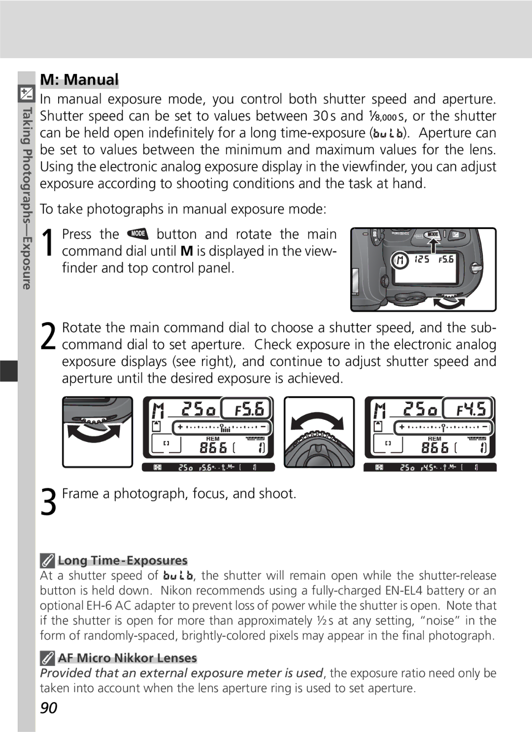 Nikon D2Hs manual Manual, Long Time-Exposures, AF Micro Nikkor Lenses 