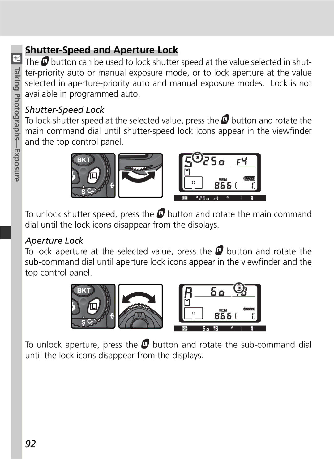 Nikon D2Hs manual Shutter-Speed and Aperture Lock, Shutter-Speed Lock 