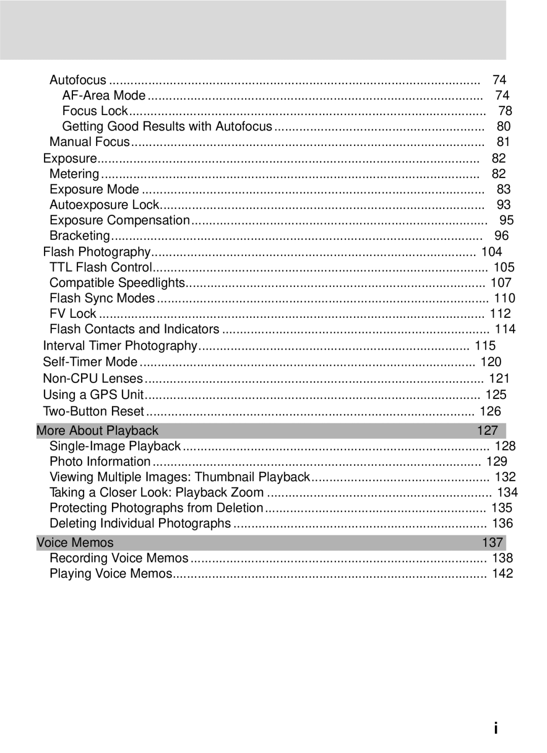 Nikon D2Hs manual More About Playback 127, Voice Memos 137 