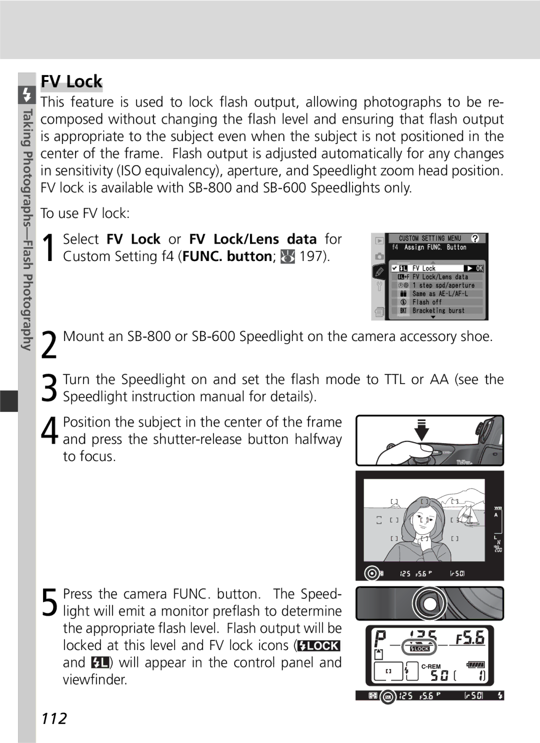 Nikon D2Hs manual FV Lock, 112, To use FV lock 