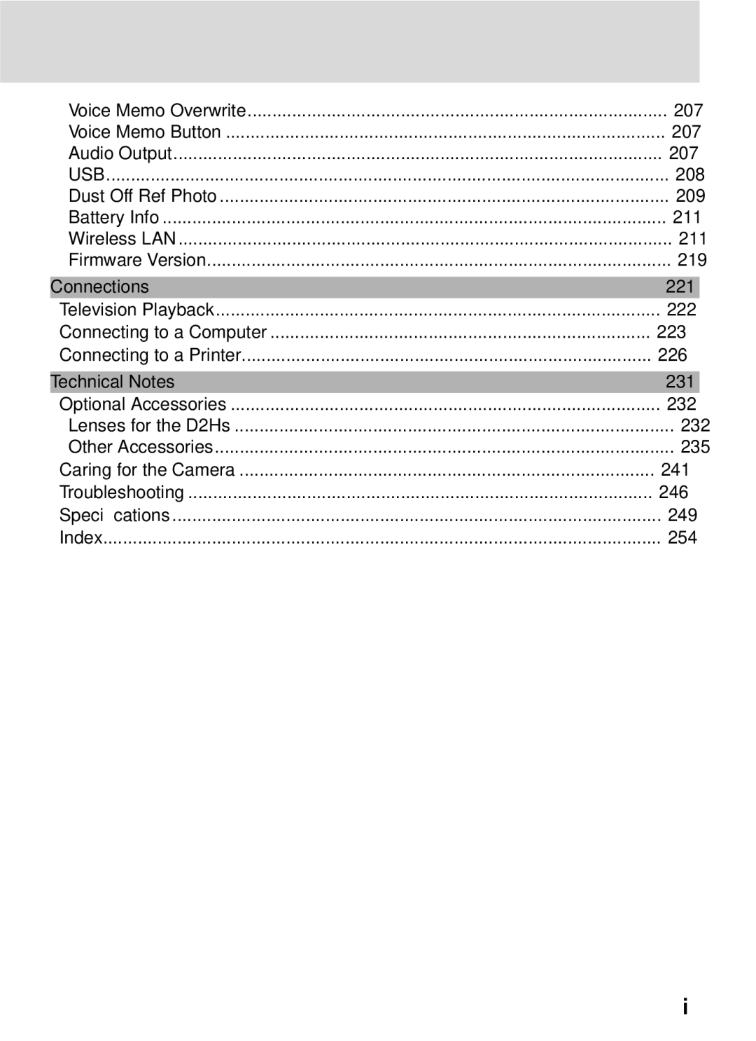 Nikon D2Hs manual Connections 221, Technical Notes 231 