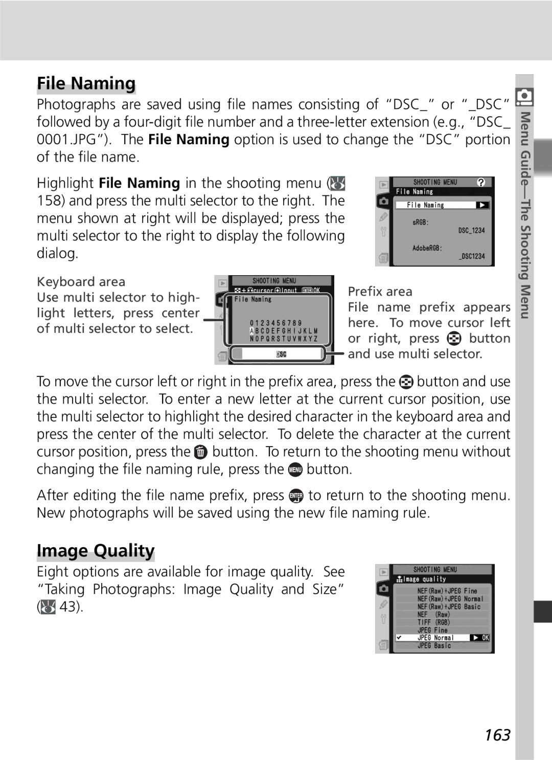 Nikon D2Hs manual File Naming, 163 