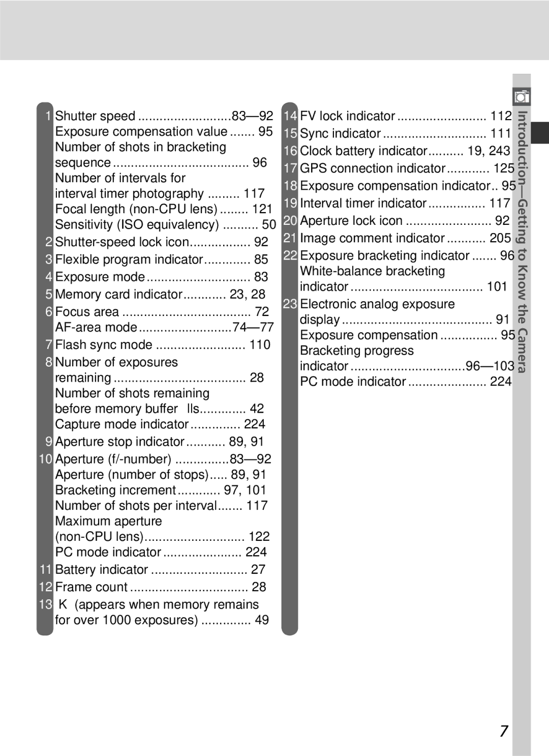 Nikon D2Hs 83-92, Number of shots in bracketing, Number of intervals for, 117, 74-77, Number of exposures, 224, 122, 111 