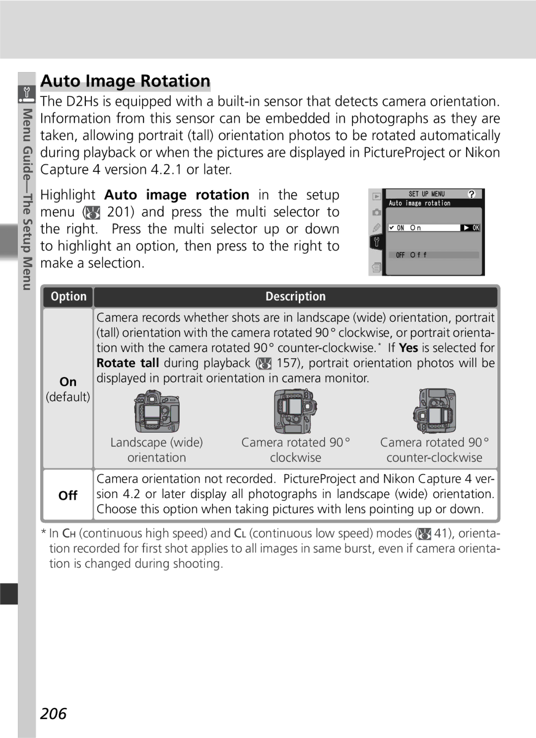 Nikon D2Hs manual Auto Image Rotation, 206, Displayed in portrait orientation in camera monitor 