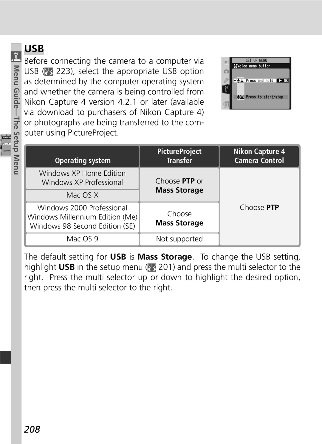 Nikon D2Hs manual Usb, 208 