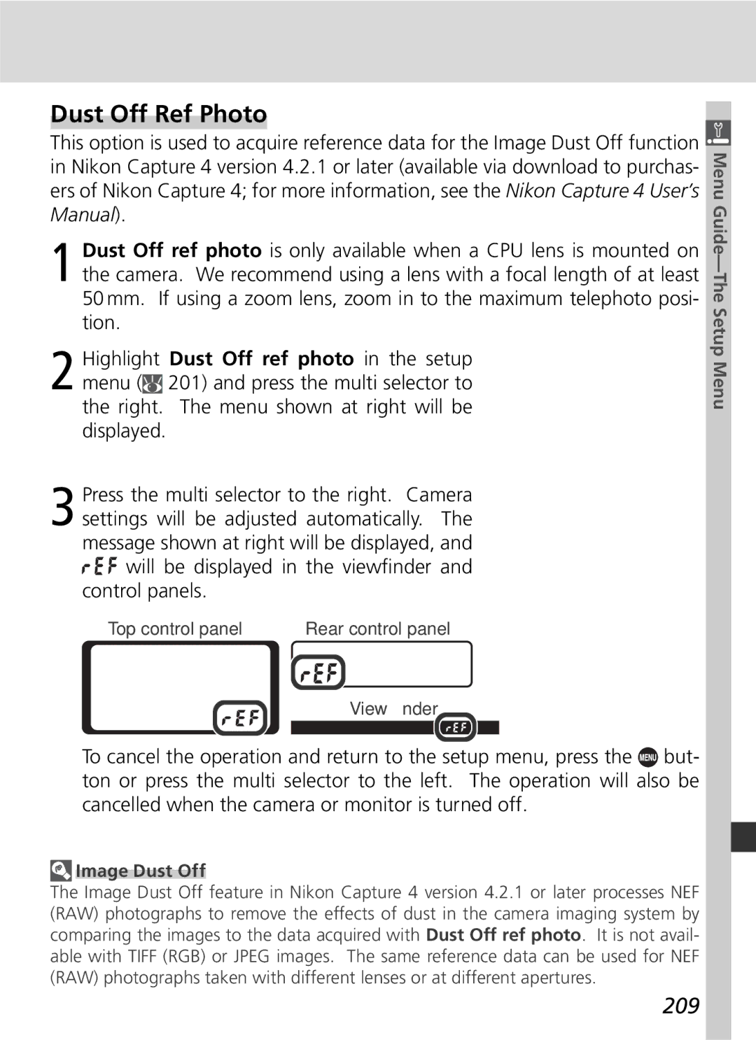 Nikon D2Hs manual Dust Off Ref Photo, 209, Image Dust Off 