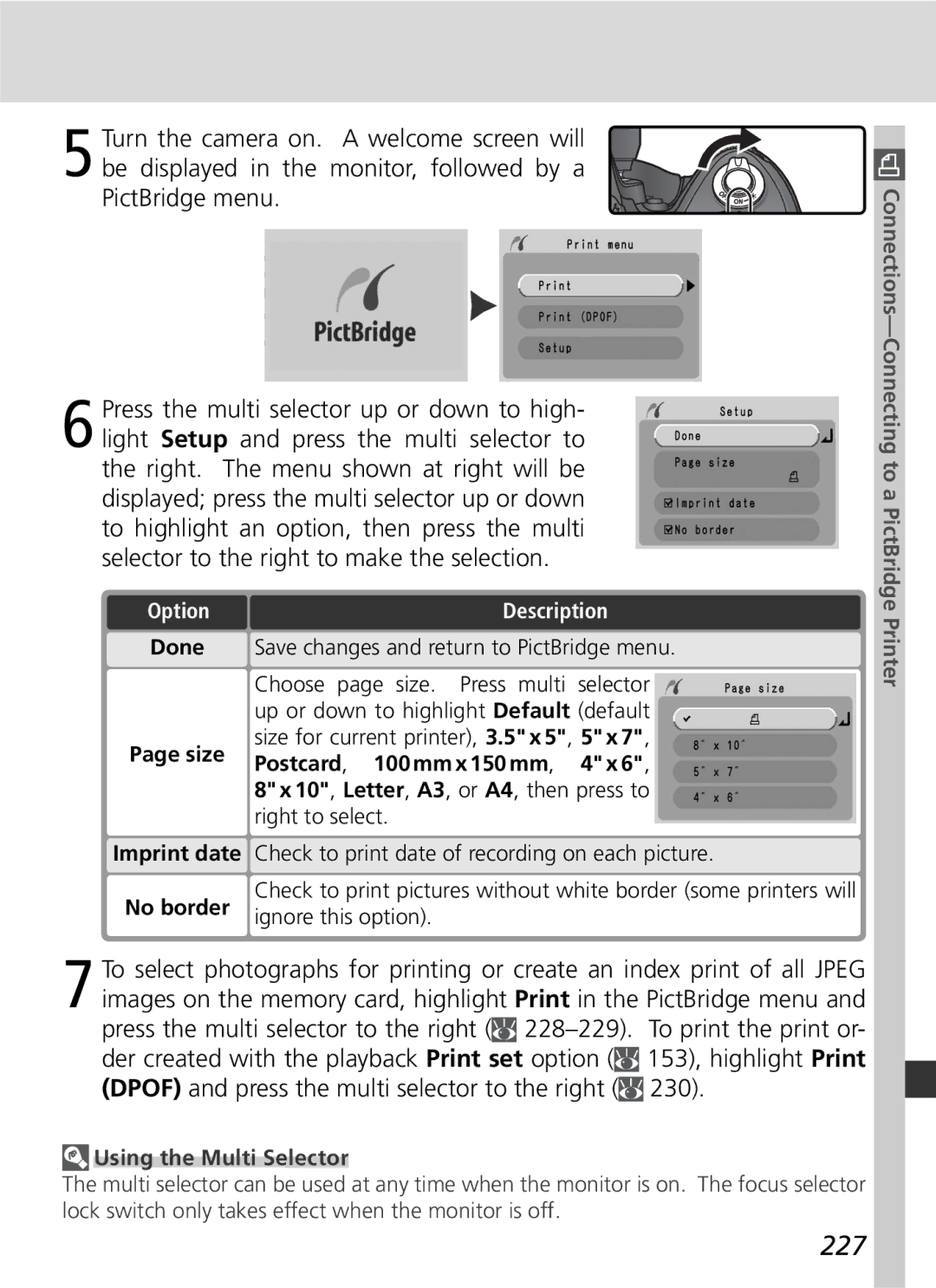 Nikon D2Hs manual 227, Option Description Done, No border, Ignore this option 