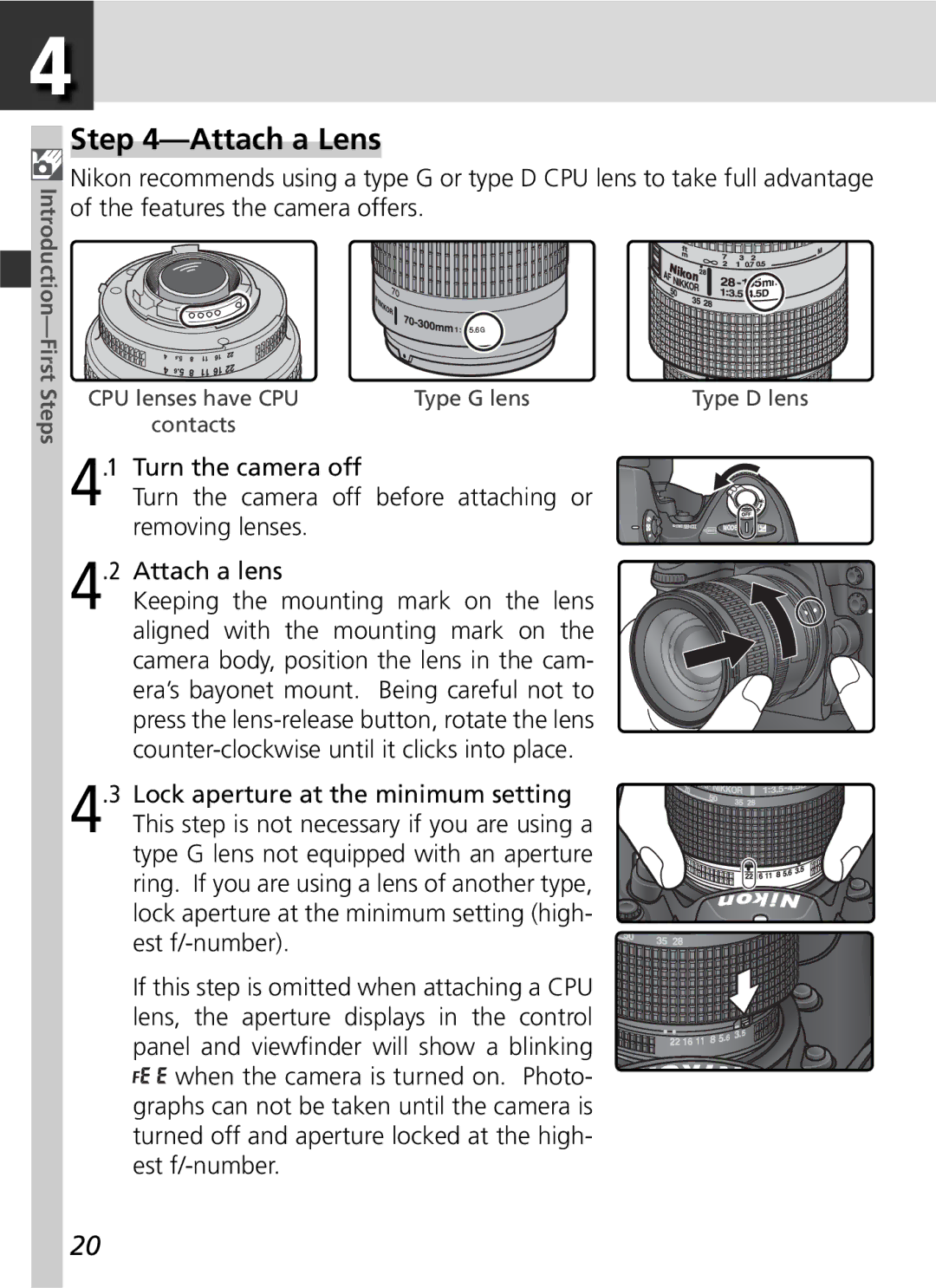 Nikon D2Hs manual Attach a Lens 