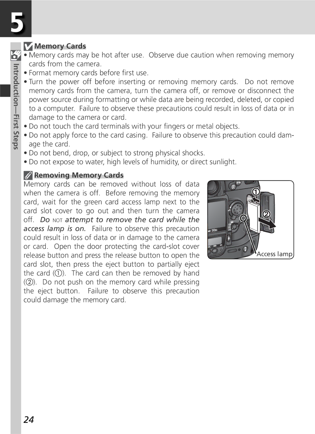 Nikon D2Hs manual Removing Memory Cards 
