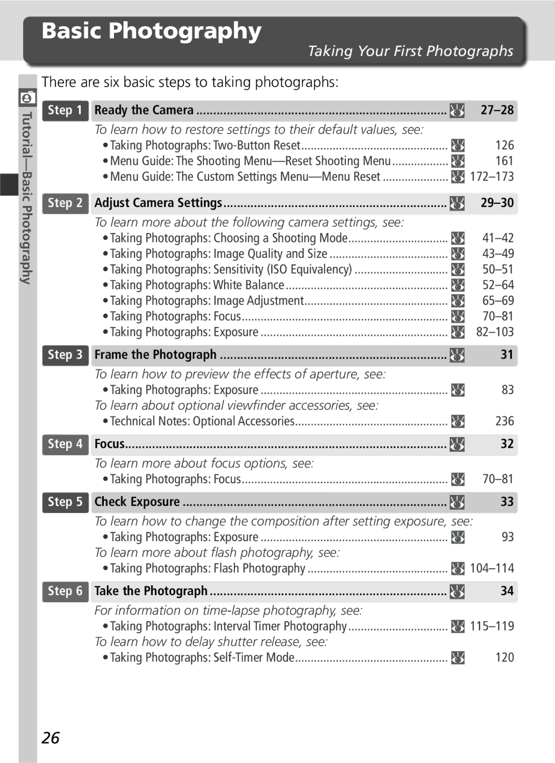 Nikon D2Hs manual Basic Photography, Taking Your First Photographs, There are six basic steps to taking photographs 