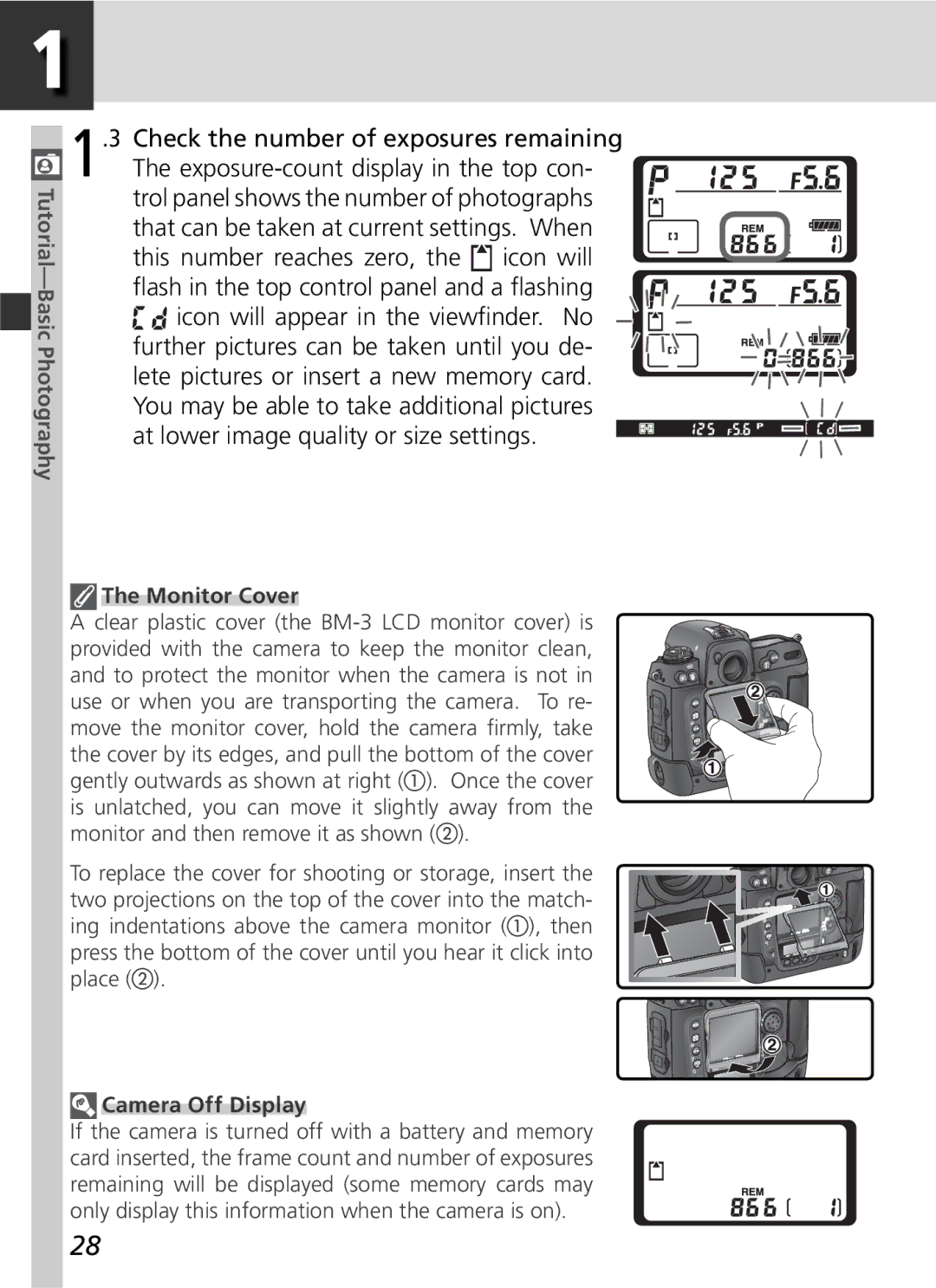 Nikon D2Hs manual Check the number of exposures remaining, Exposure-count display in the top con 