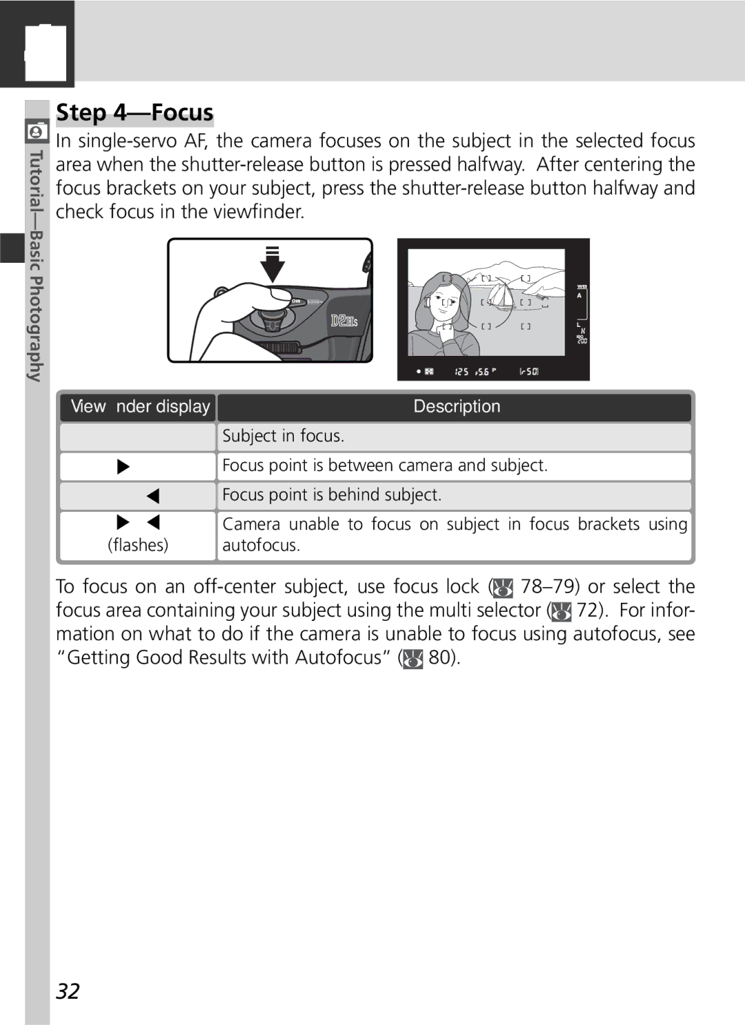 Nikon D2Hs manual Focus, Viewﬁnder display 