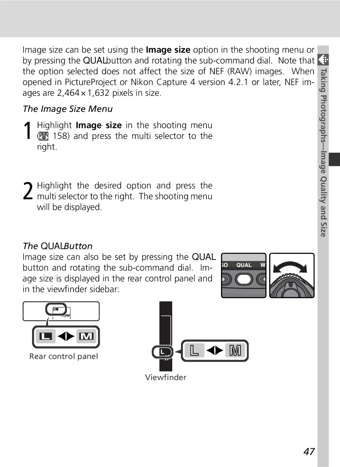 Nikon D2Hs manual Image Size Menu, Highlight Image size in the shooting menu, Press the multi selector to 