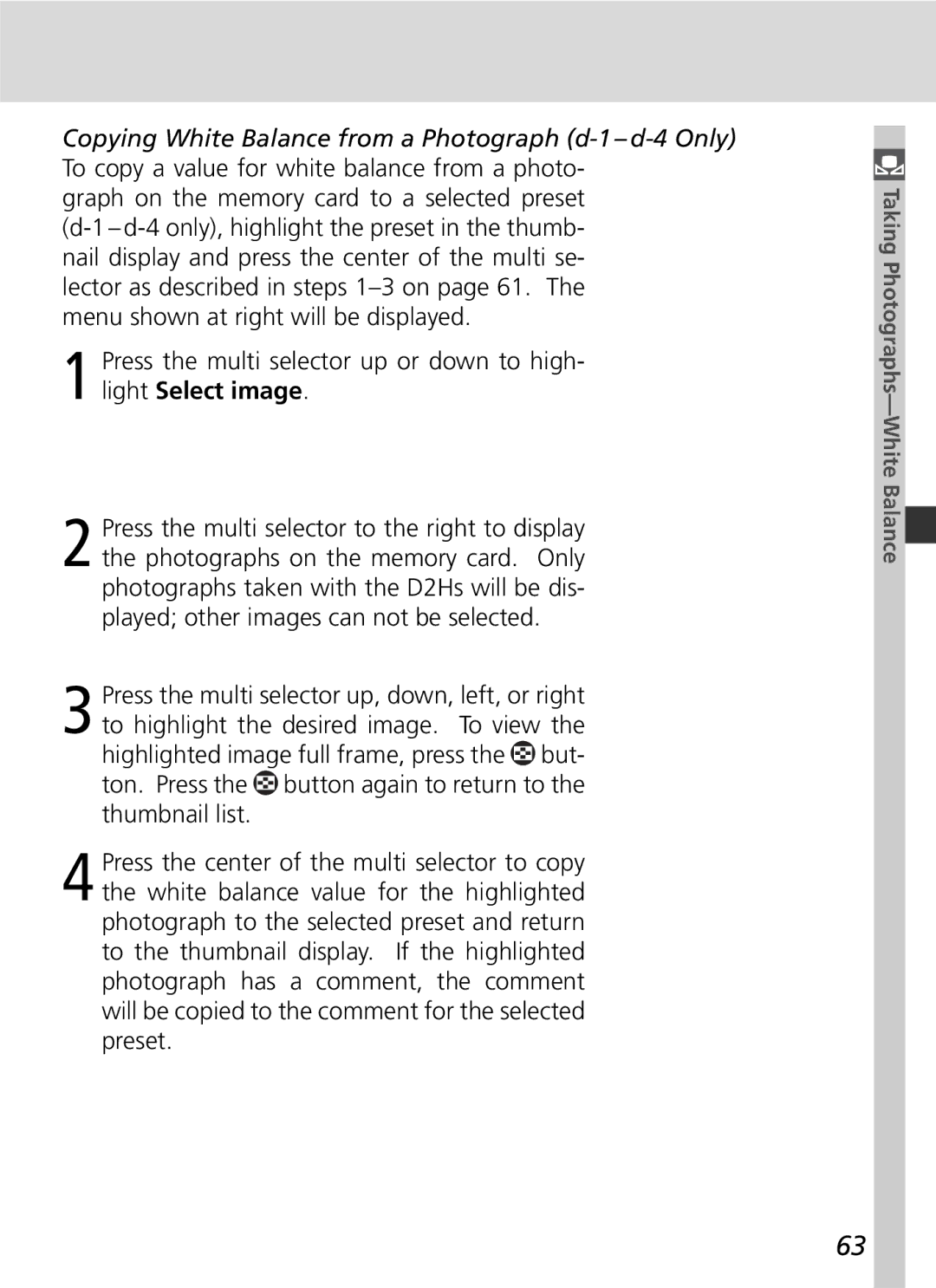 Nikon D2Hs manual Taking Photographs-White Balance 