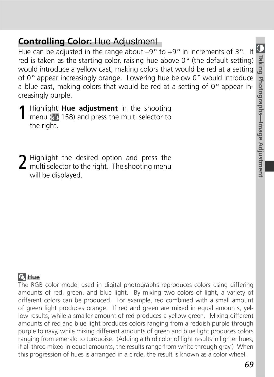 Nikon D2Hs manual Controlling Color Hue Adjustment 