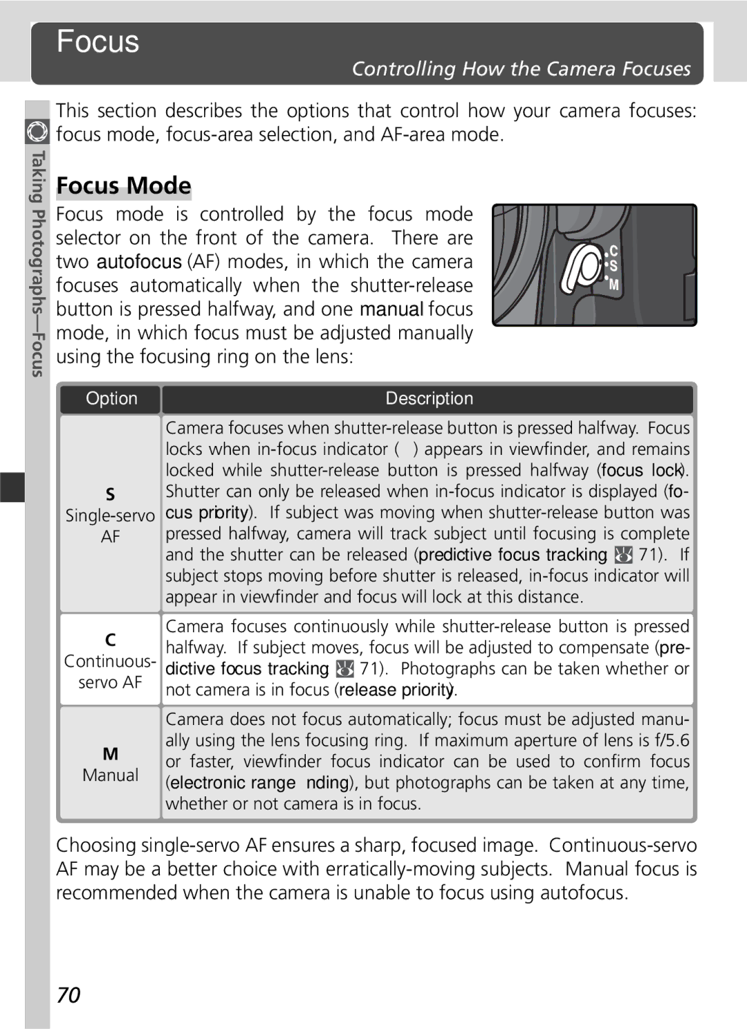 Nikon D2Hs manual Focus Mode, Controlling How the Camera Focuses, Servo AF, Whether or not camera is in focus 