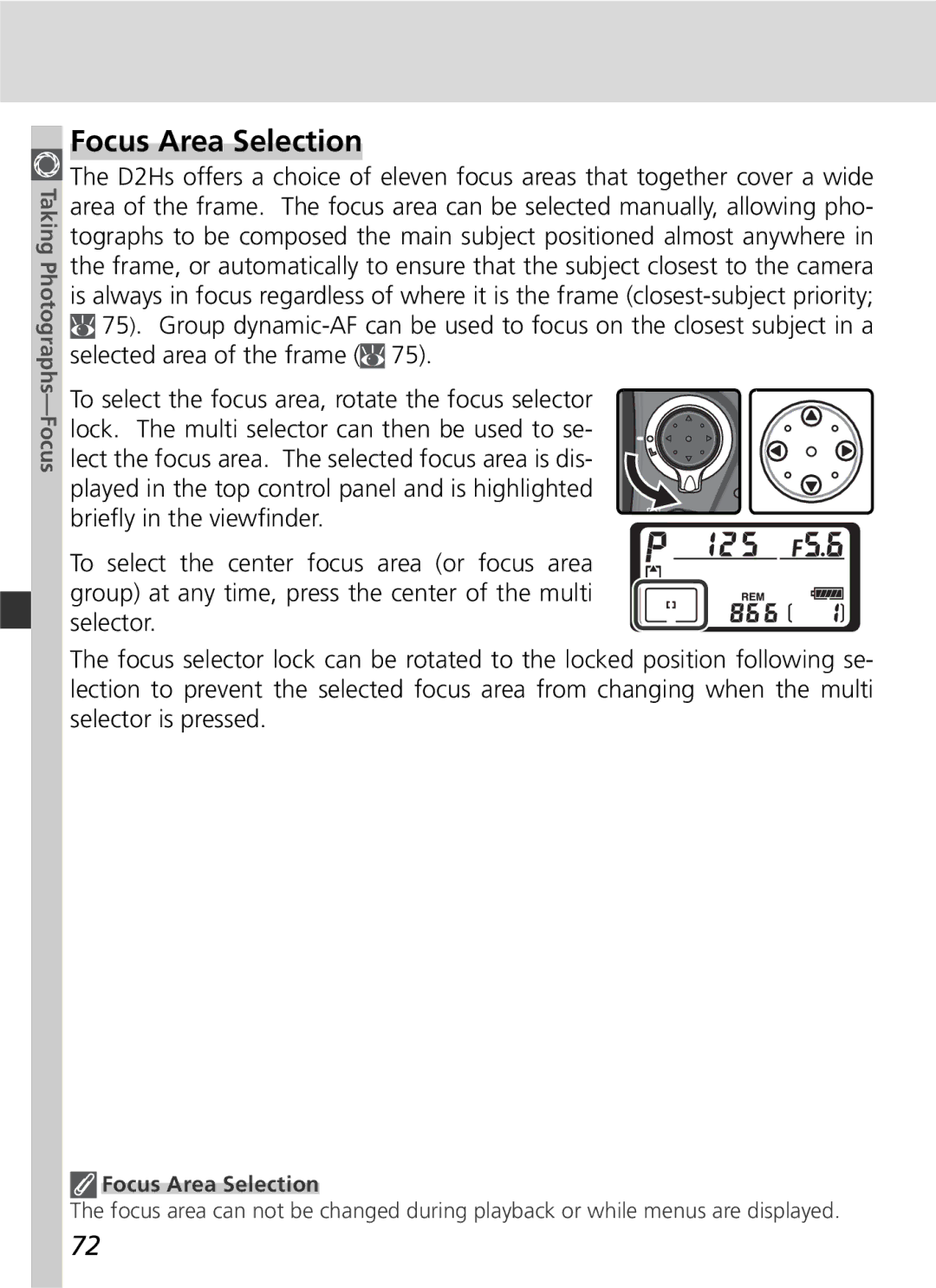 Nikon D2Hs manual Focus Area Selection 