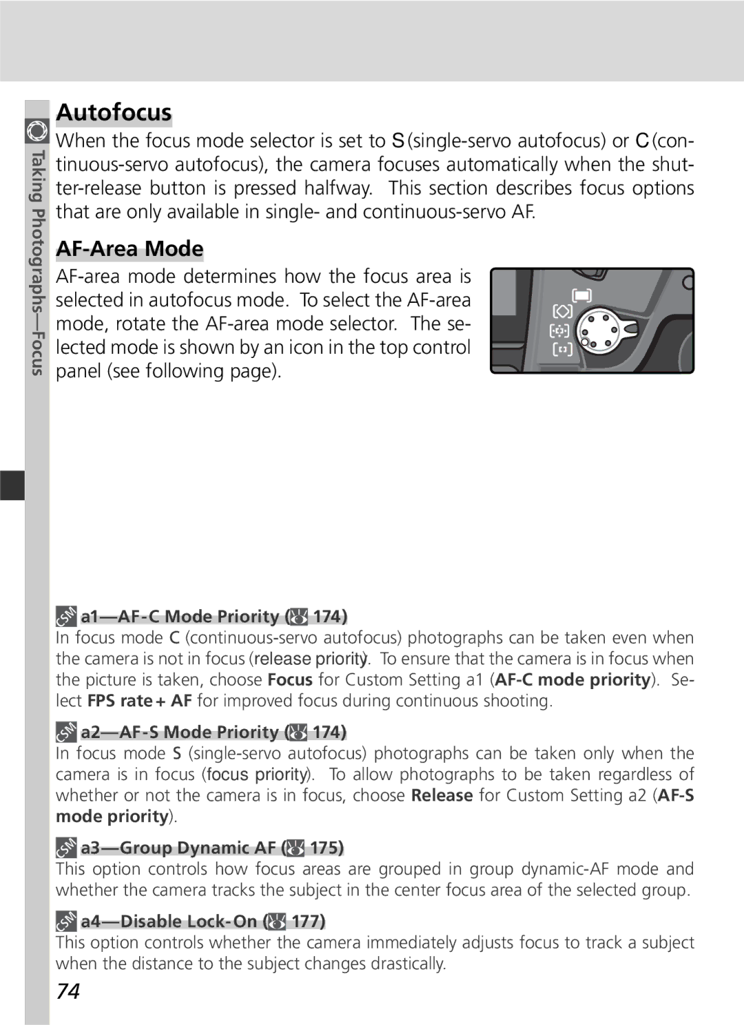 Nikon D2Hs manual Autofocus, AF-Area Mode, A3-Group Dynamic AF, A4-Disable Lock-On 