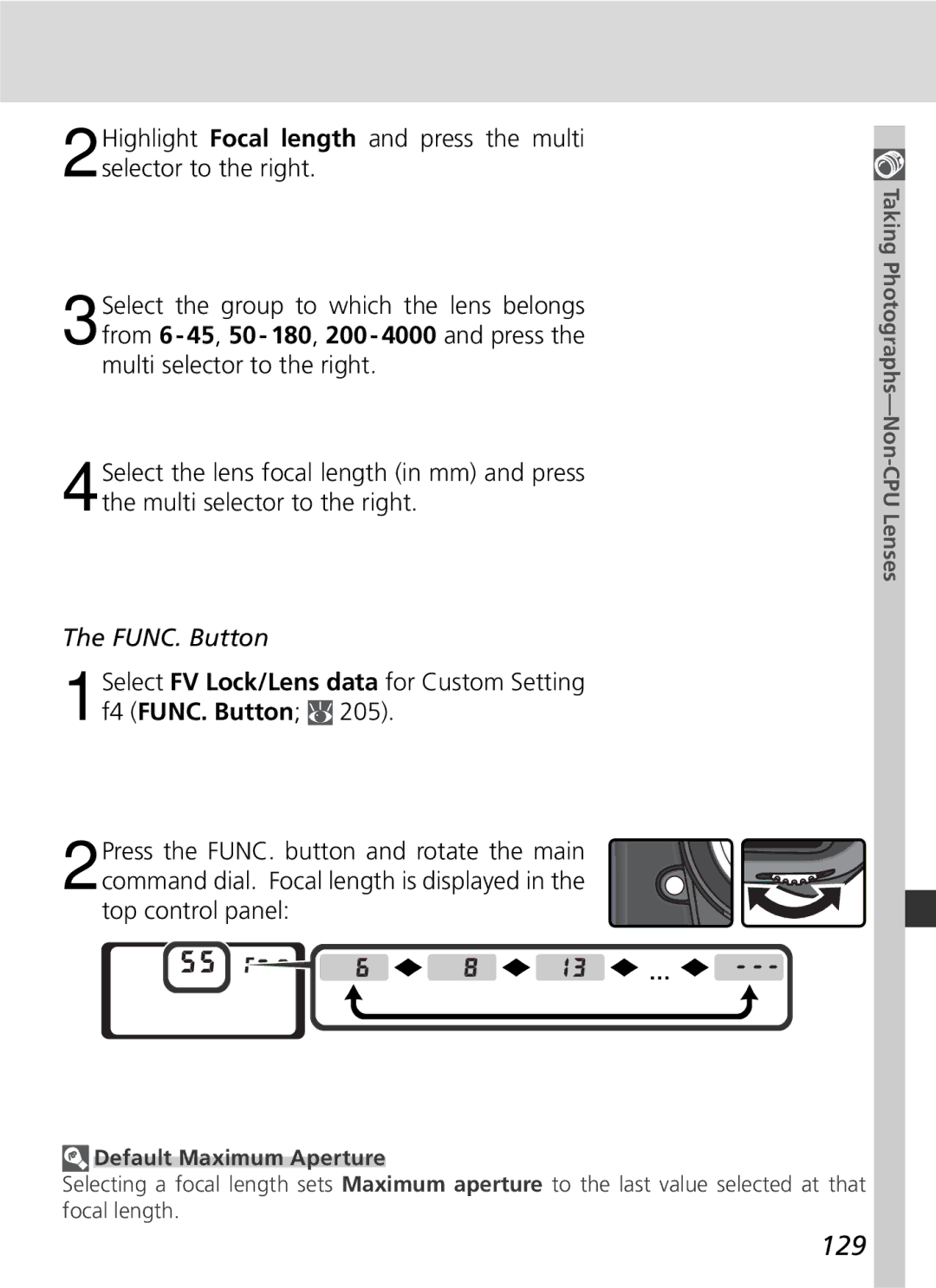 Nikon D2x manual 129, Default Maximum Aperture 