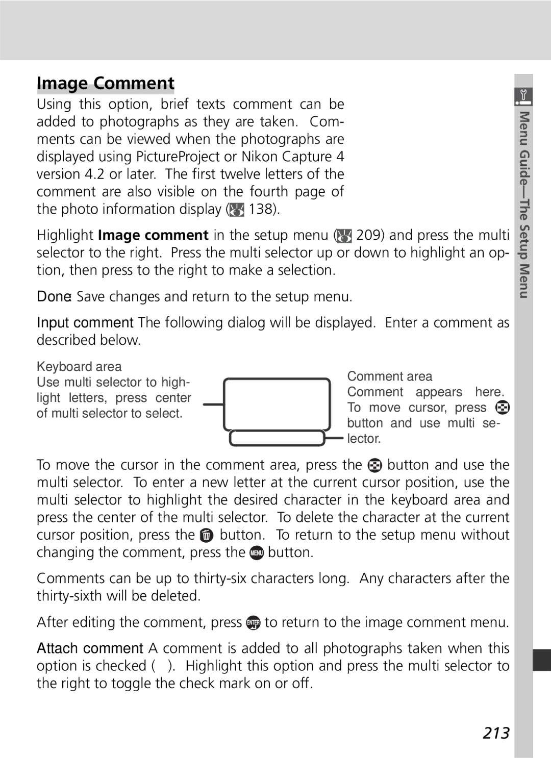 Nikon D2x manual Image Comment, 213 