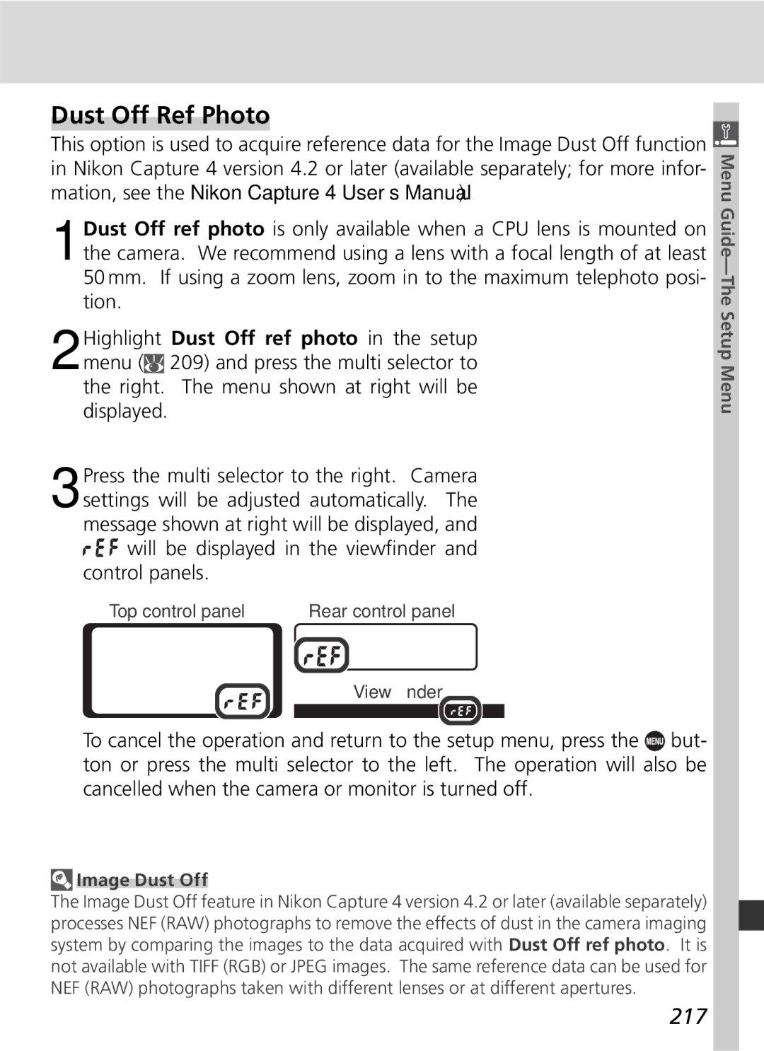 Nikon D2x manual Dust Off Ref Photo, 217, Image Dust Off 