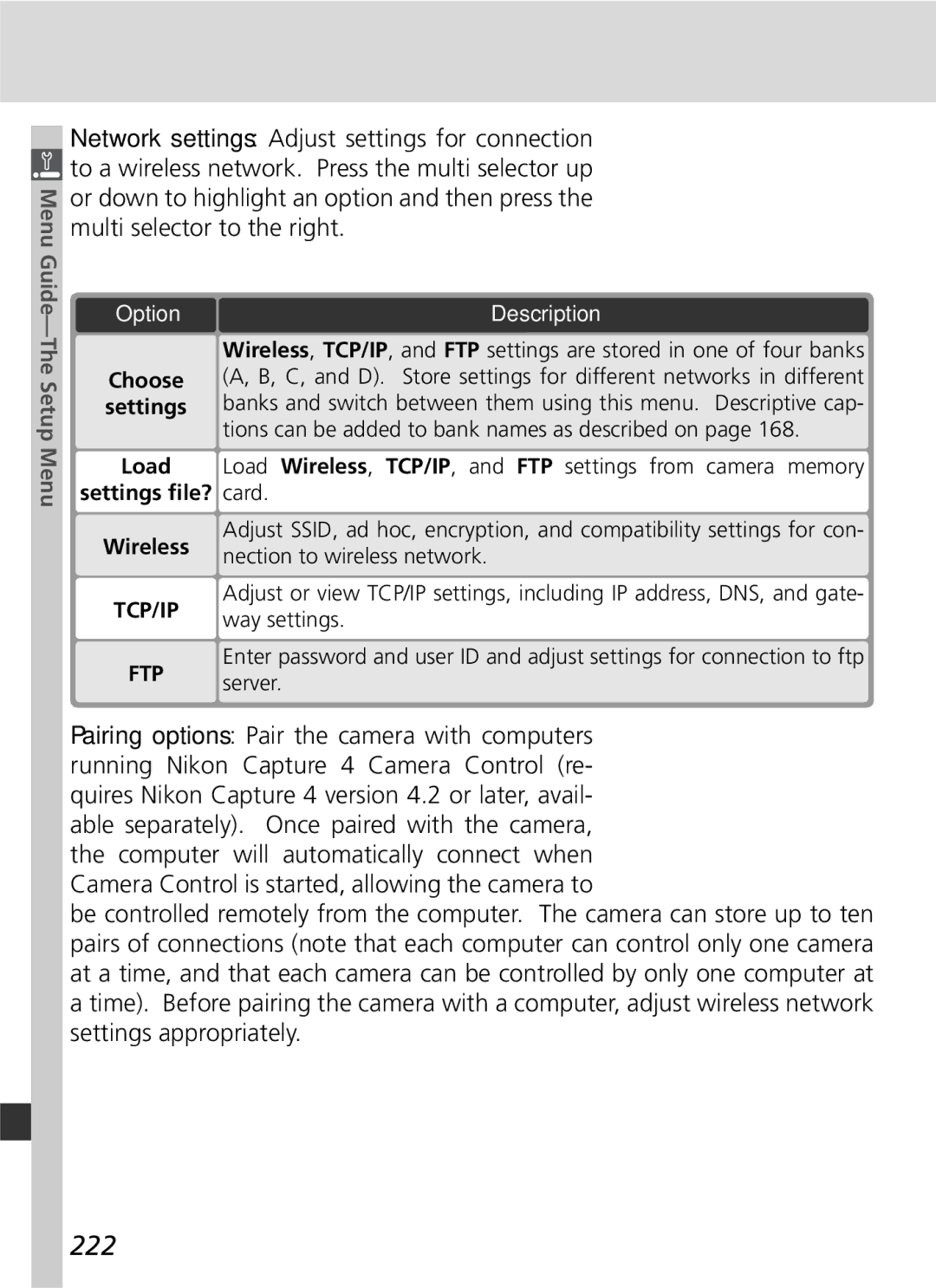 Nikon D2x manual 222, Multi selector to the right, Tions can be added to bank names as described on, Load, Wireless 