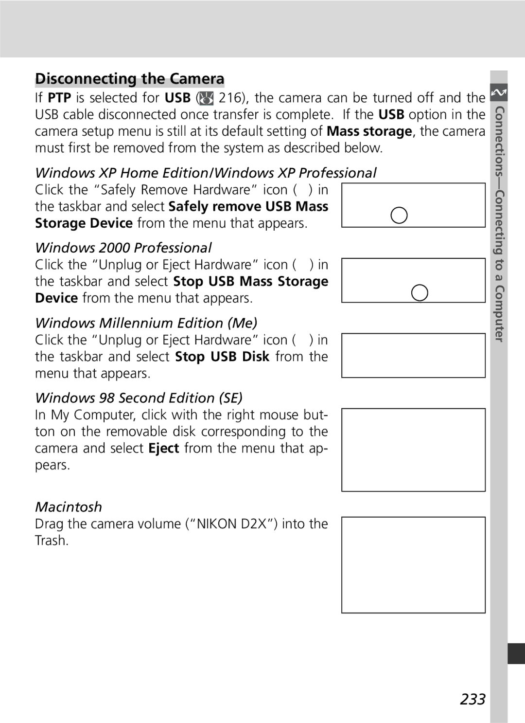 Nikon D2x manual Disconnecting the Camera, 233 