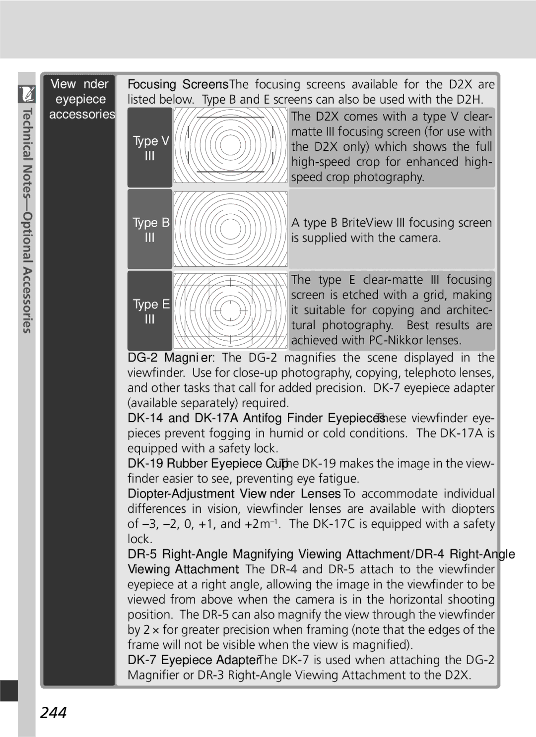 Nikon D2x manual 244, Eyepiece 