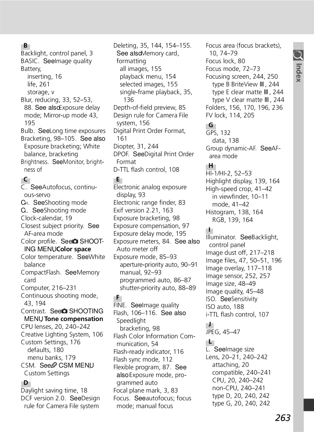 Nikon D2x manual 263, Defaults, 180 menu banks 