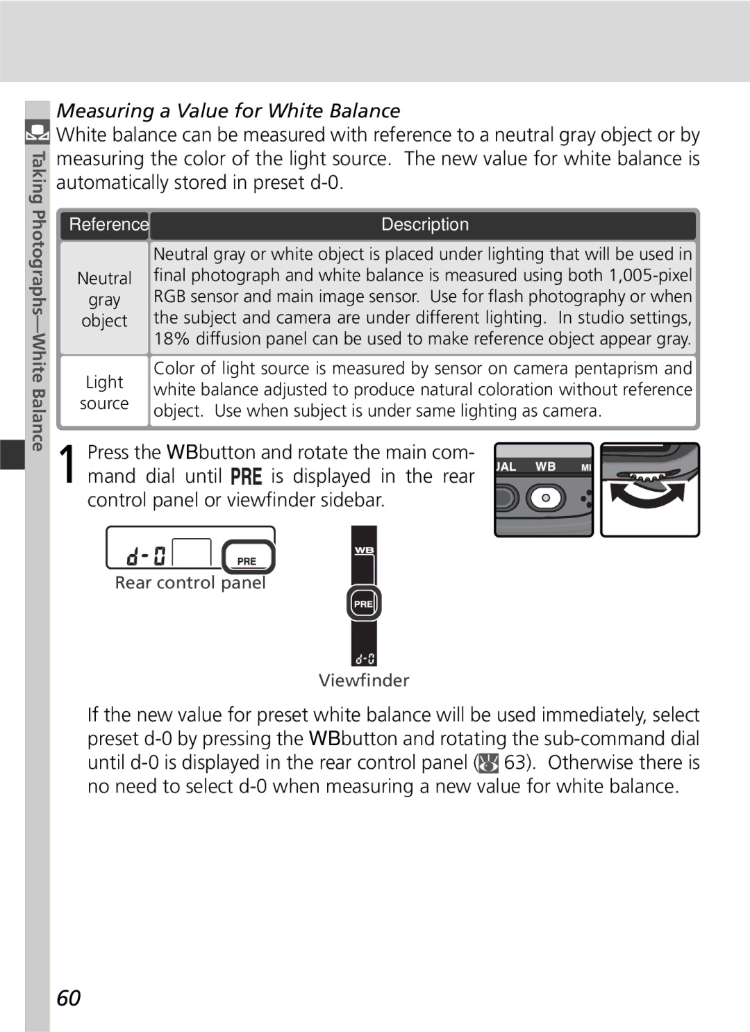 Nikon D2x manual Measuring a Value for White Balance, Object. Use when subject is under same lighting as camera 