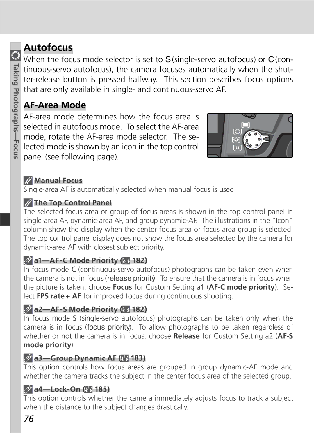 Nikon D2x manual Autofocus, AF-Area Mode 