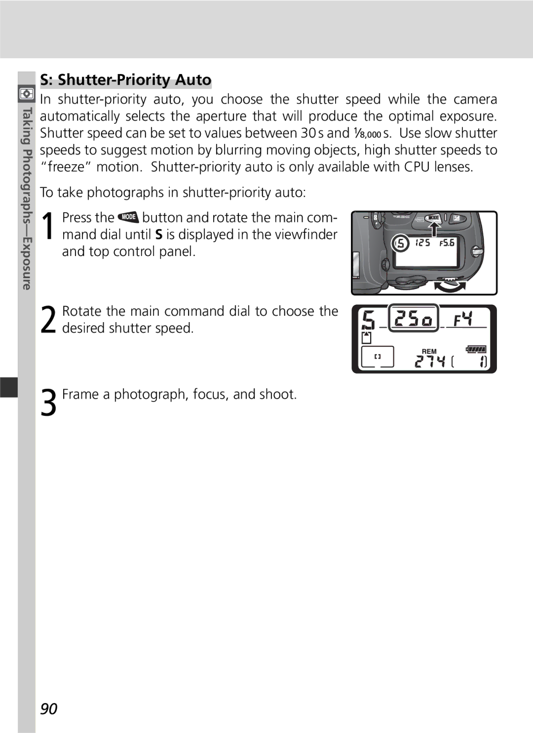 Nikon D2Xs manual Shutter-Priority Auto 