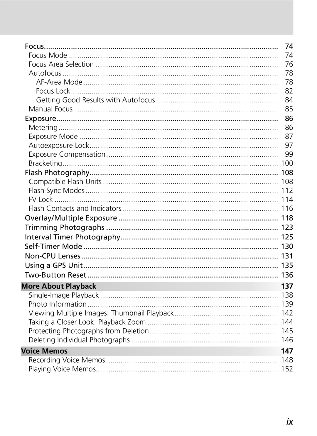 Nikon D2Xs manual More About Playback 137, Voice Memos 147 