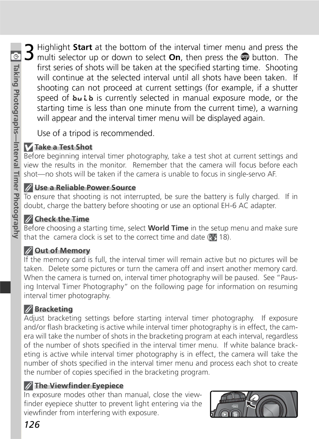 Nikon D2Xs manual 126, Use of a tripod is recommended 