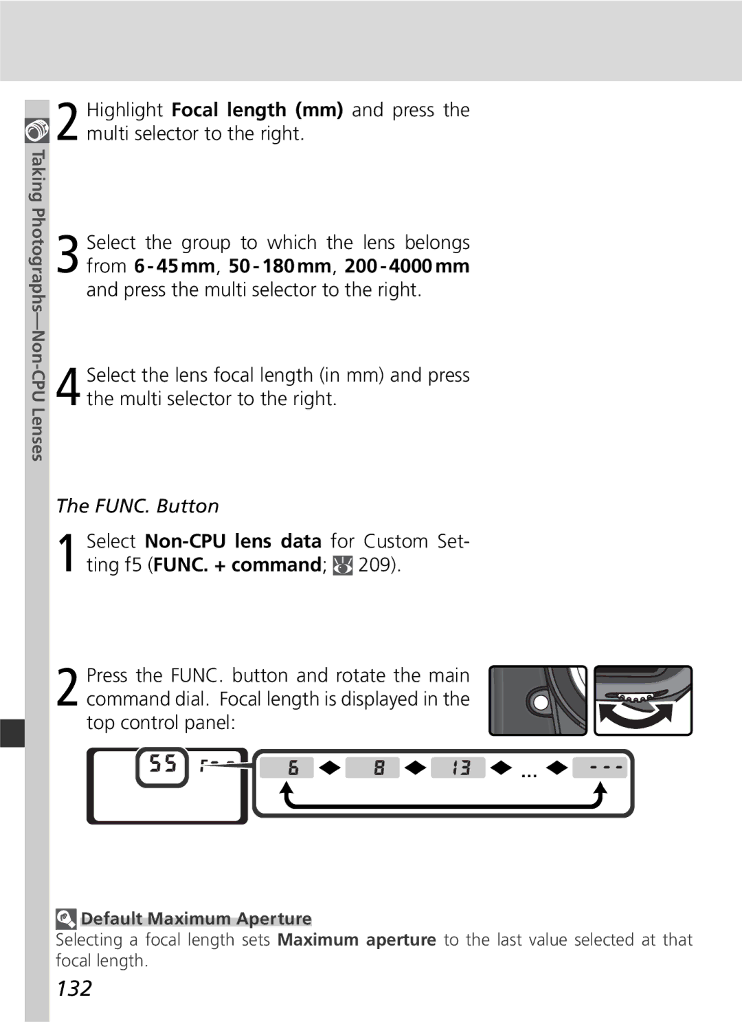 Nikon D2Xs manual 132, Default Maximum Aperture 