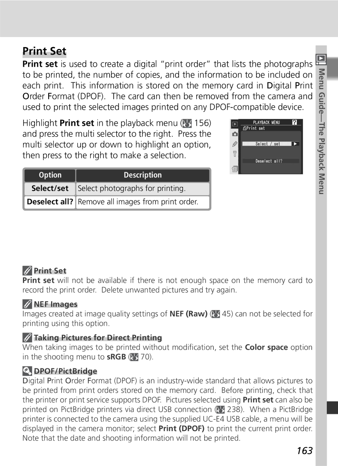 Nikon D2Xs manual Print Set, 163 