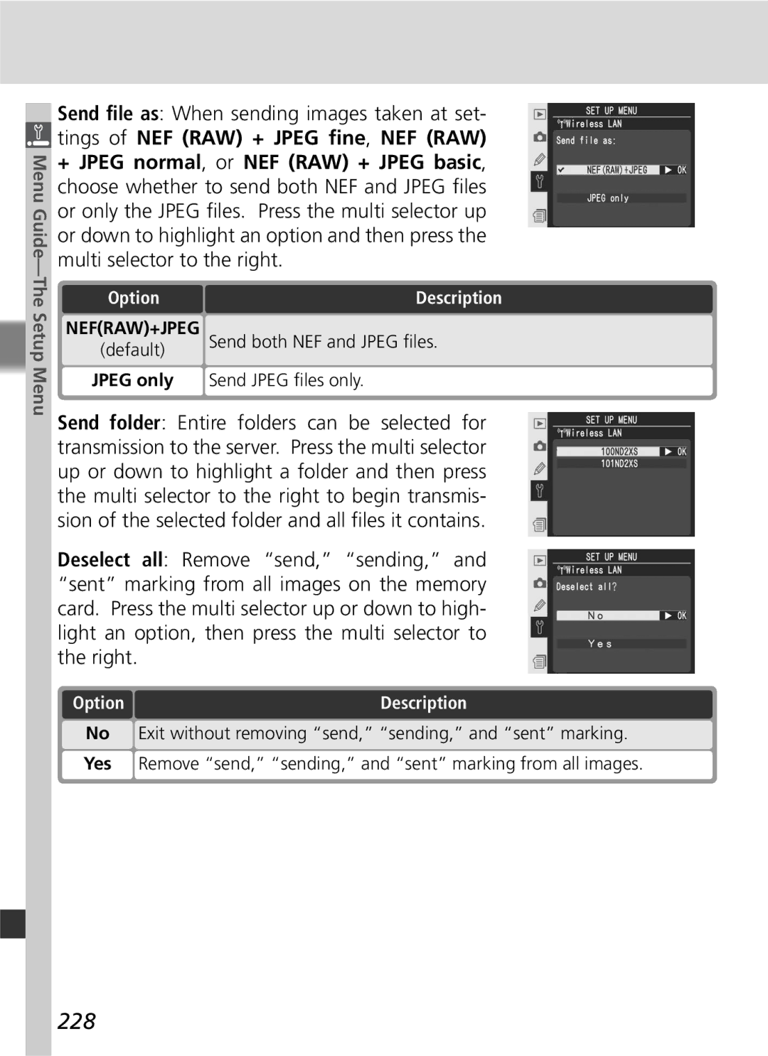 Nikon D2Xs manual 228, Send both NEF and Jpeg ﬁles 