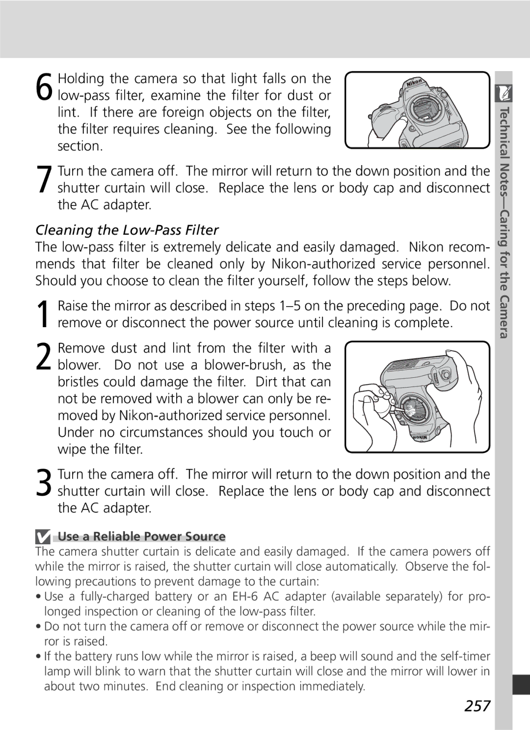 Nikon D2Xs manual 257, Cleaning the Low-Pass Filter 