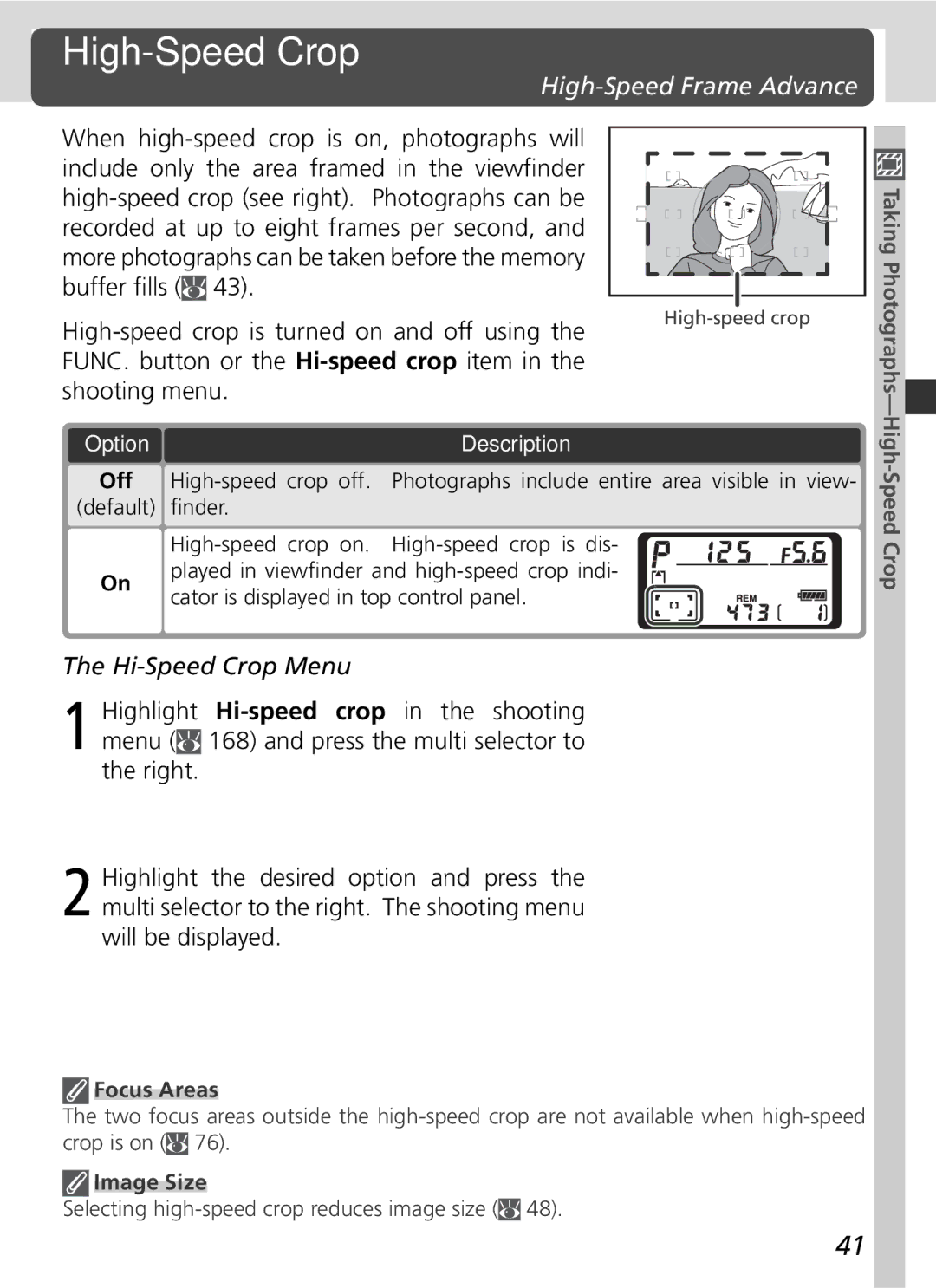 Nikon D2Xs manual High-Speed Crop, High-Speed Frame Advance, Hi-Speed Crop Menu, Option 