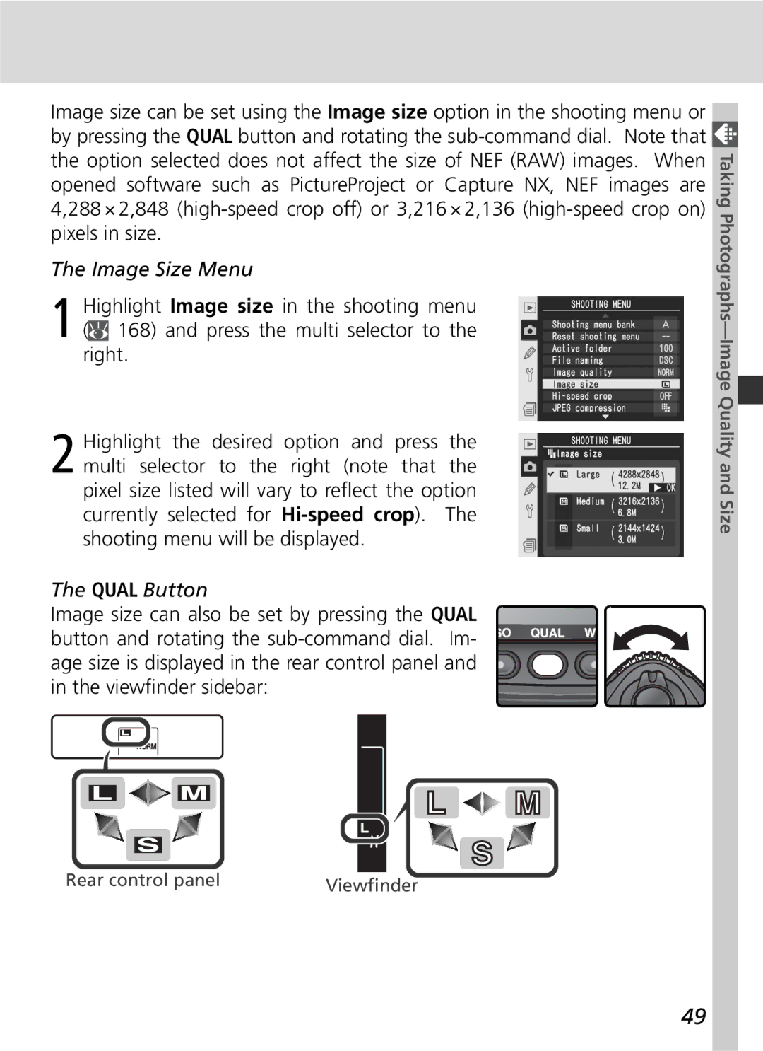 Nikon D2Xs manual Image Size Menu, Highlight Image size in the shooting menu, Press the multi selector to 