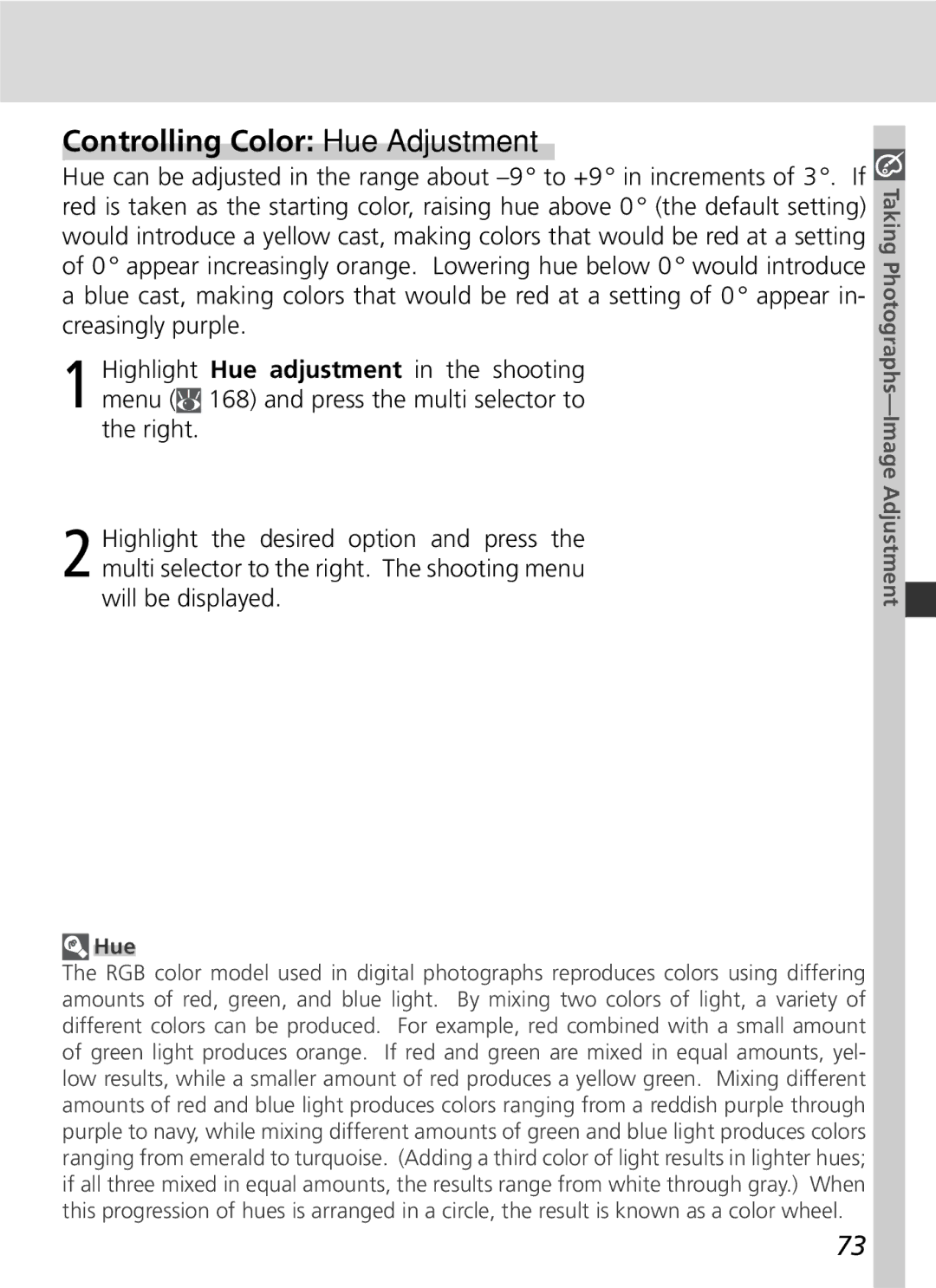 Nikon D2Xs manual Controlling Color Hue Adjustment 